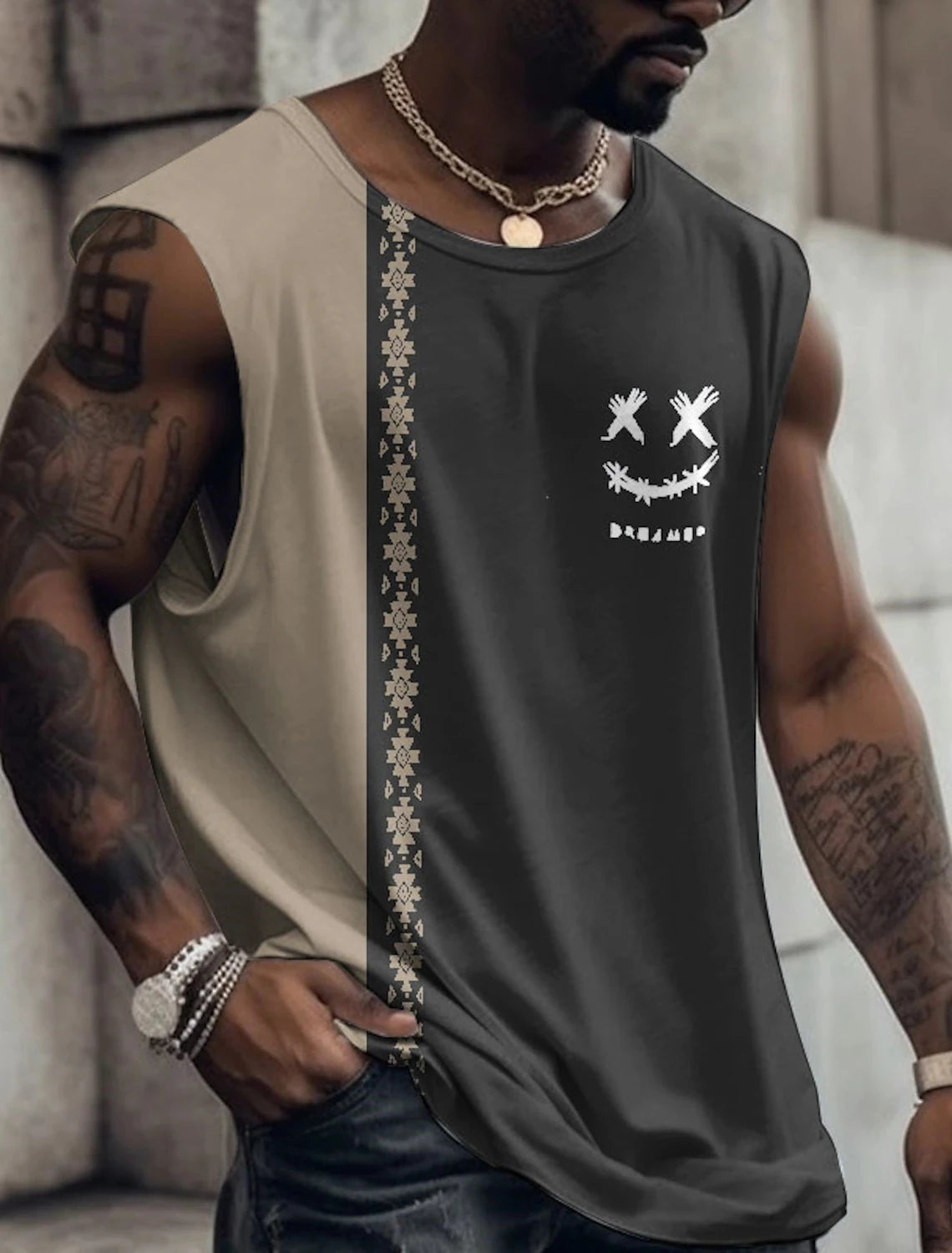 Men's Crew Neck Vest Side Totem 3D Printed Outdoor Street Sleeveless Printed Clothing Sports Casual Plus Men's Sports Vest