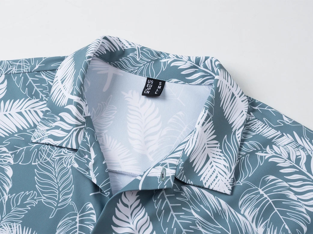 Men’s Hawaiian Shirt Shorts Set 2 Piece Tropical Print Short Sleeve Button Down Breathable Summer Beach Vacation MAGCOMSEN
