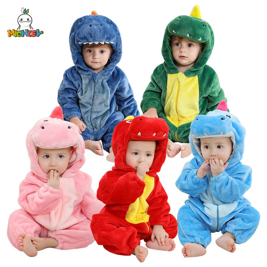 MICHLEY NEW Halloween Blue Dragon Baby Rompers Winter Costume Clothes Cartoon Jumpsuit Bodysuits Overall For Girl Boy Bebe 2-36M
