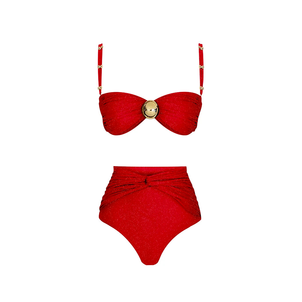 Sexy Bikini Set With Cover Up Luxury Woman Swimsuit Off Shoulder Swimwear High Waist Push Up Biquini Bathsuit Beach Outfits