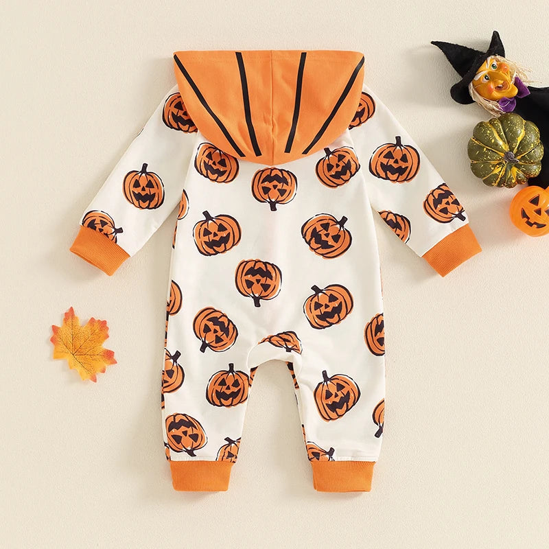 2024-05-23 Lioraitiin Baby Girl Boy Halloween Romper Bat Print Long Sleeve Full Length Hooded Jumpsuit for Fall