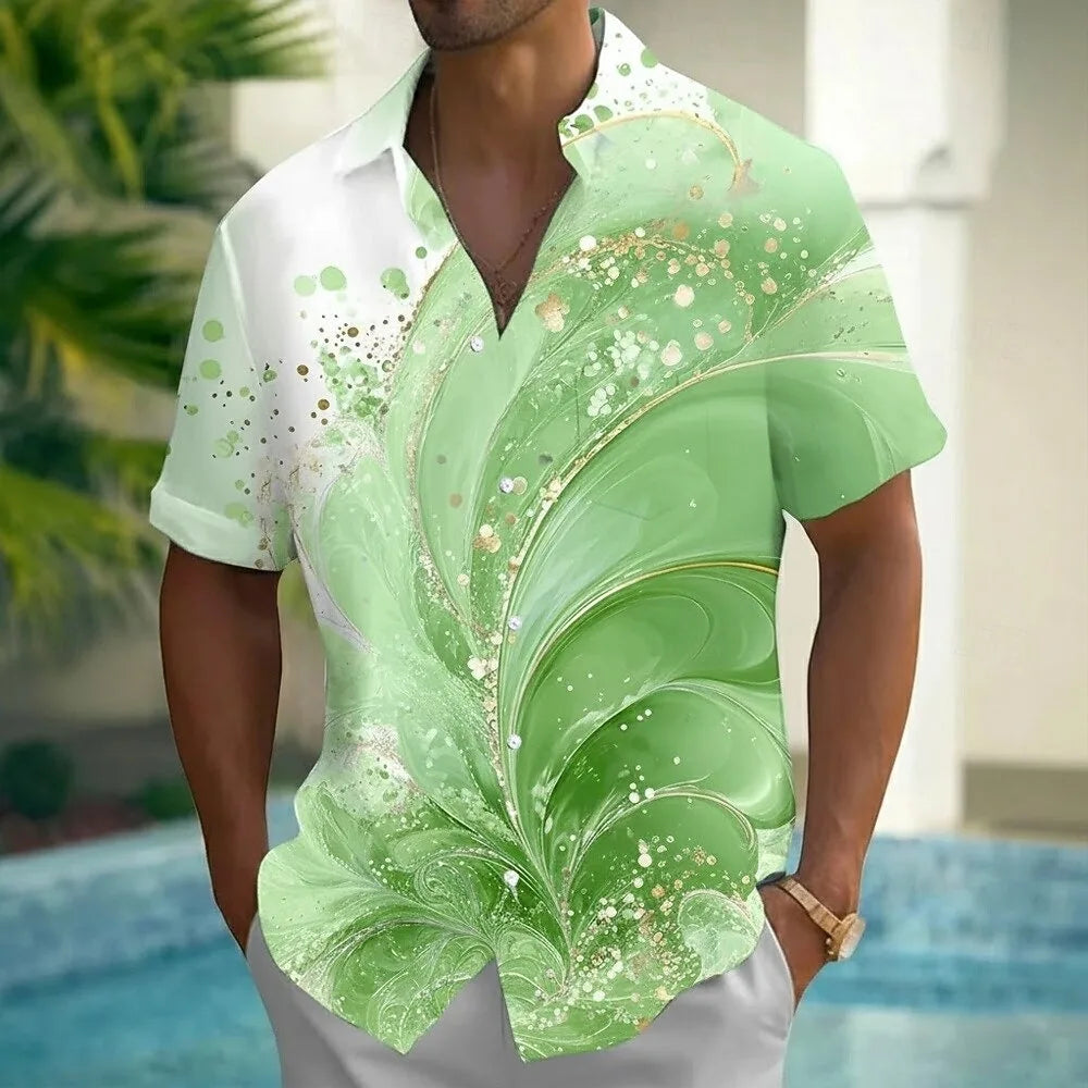 New men's street fashion short sleeved shirt top with 3D turtle print guitar pattern casual short sleeved shirt