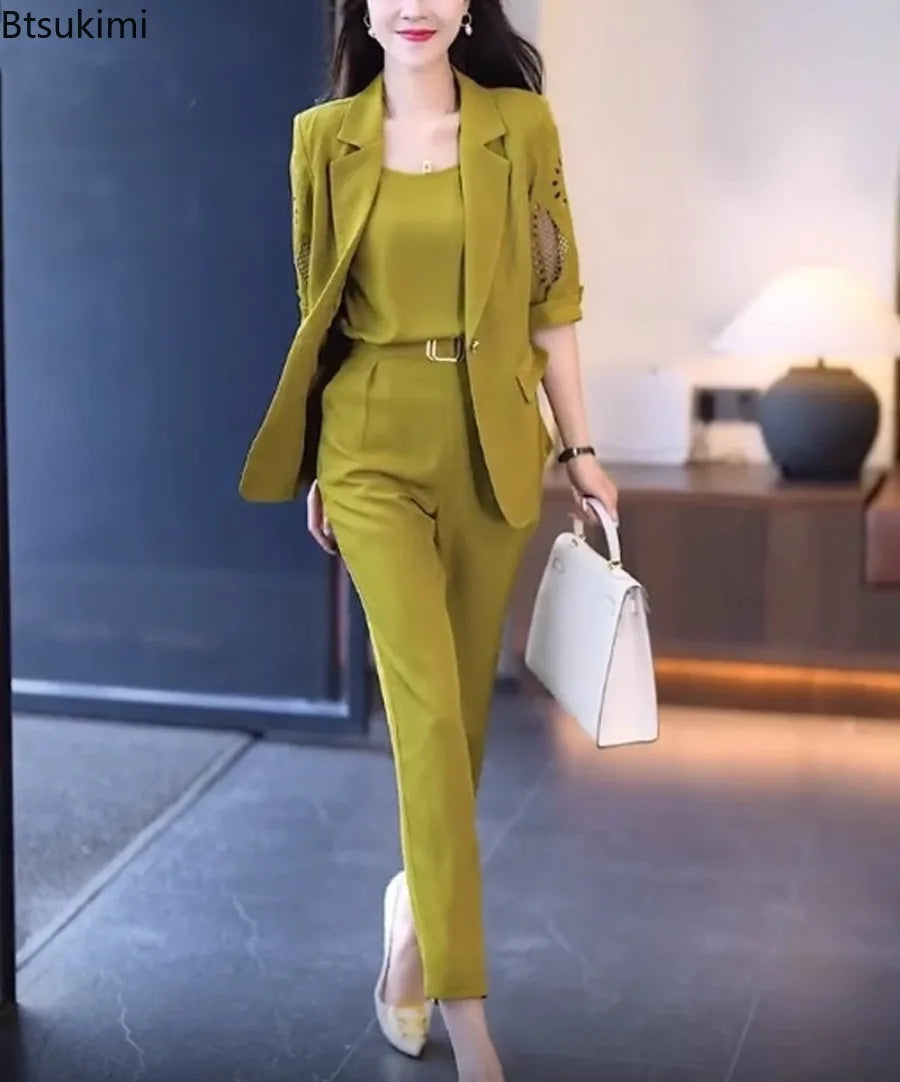 2026 Women's Three-piece Suit Sets Slim Fit Elegant Jacket+Vest+Pants Sets Solid OL Style Business Office Matching Sets Outfits