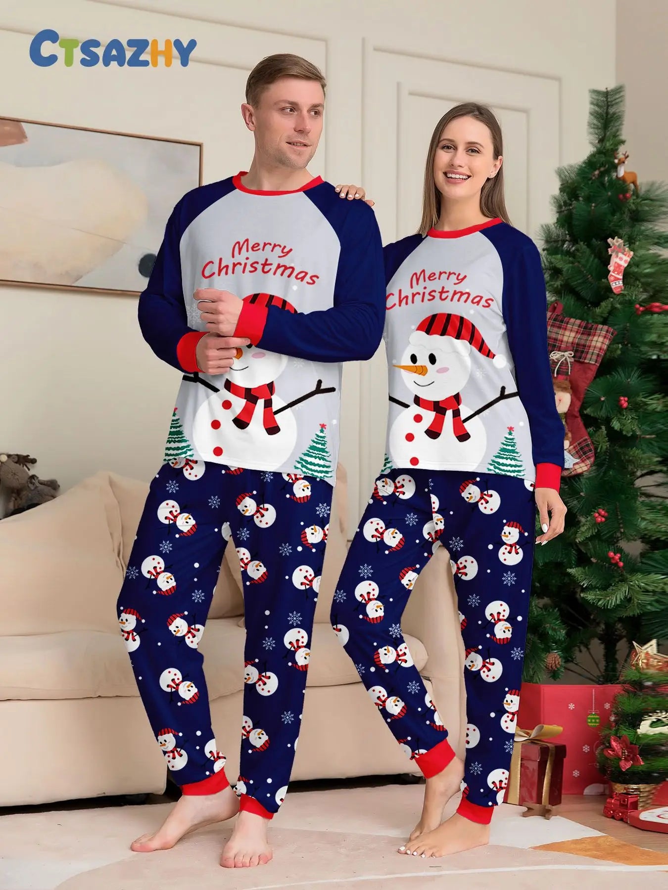Autumn and winter white snowman Christmas matching parent-child outfit Mom and Dad children dog family pajamas pajama pants set