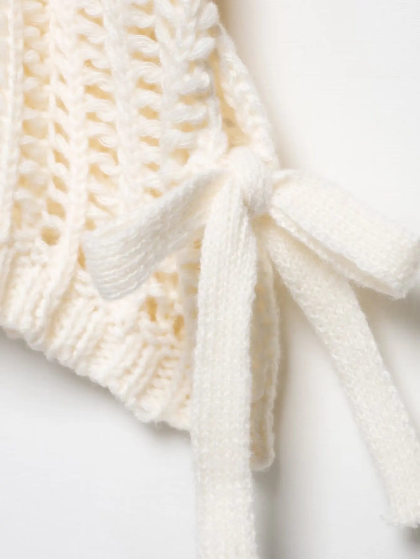 Hollow Out Knit Pullover Women Casual Round Neck Lace Up Bow Sweater Female Autumn Short Sleeves Solid Knitwears Lady