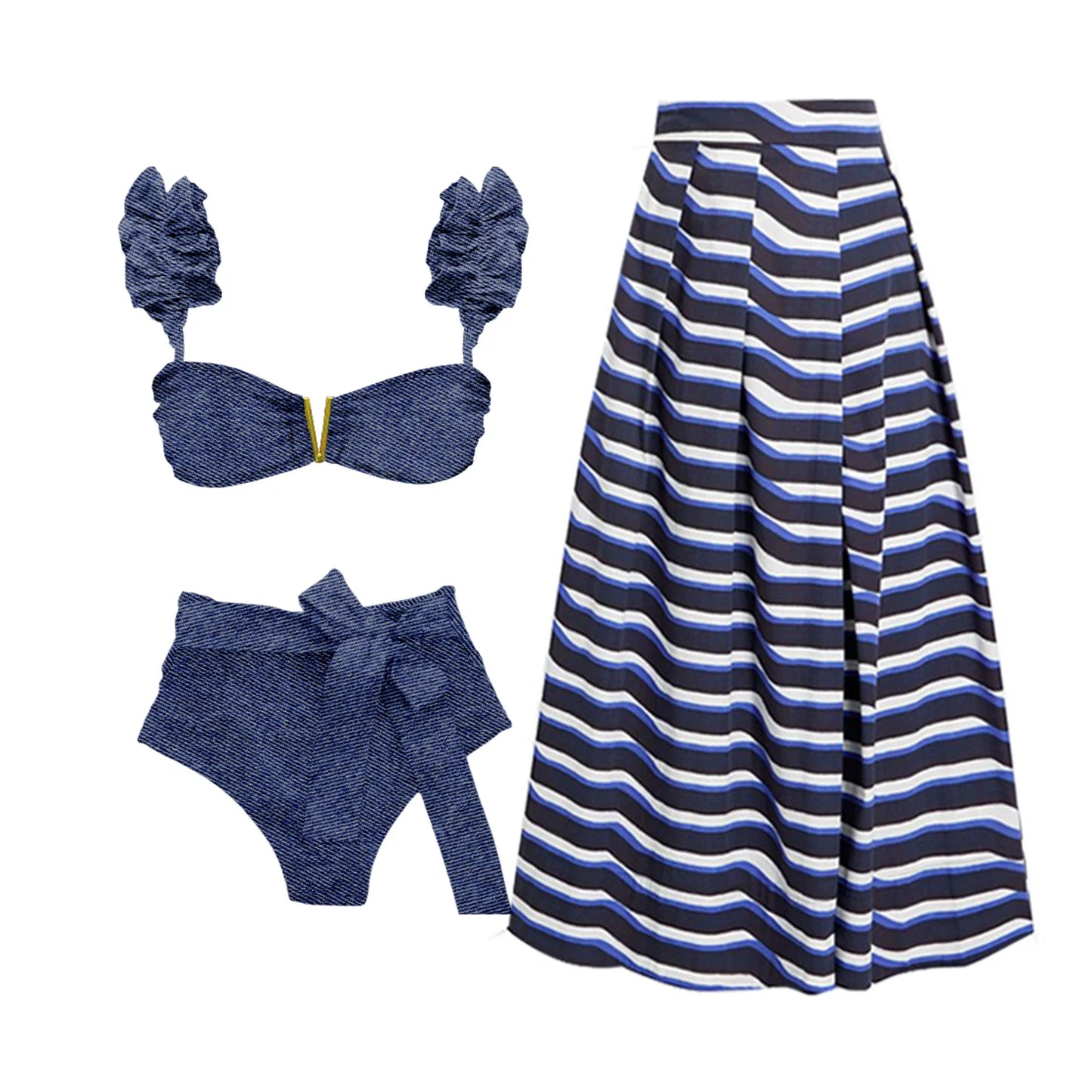 Sexy Bikini Set With Cover Up Luxury Woman Swimsuit Off Shoulder Swimwear High Waist Push Up Biquini Bathsuit Beach Outfits