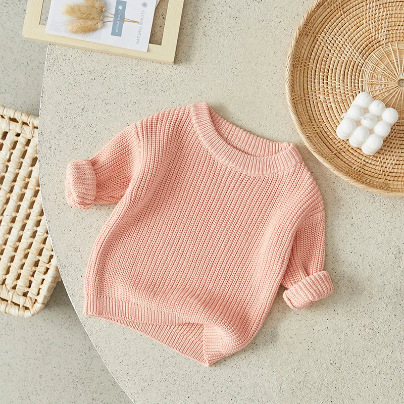 Suefunskry Newborn Baby Girl Boy Knitted Long Sleeve Autumn Winter Sweater Solid Loose Pullover Casual Tops Kids Clothes 3M-5Y