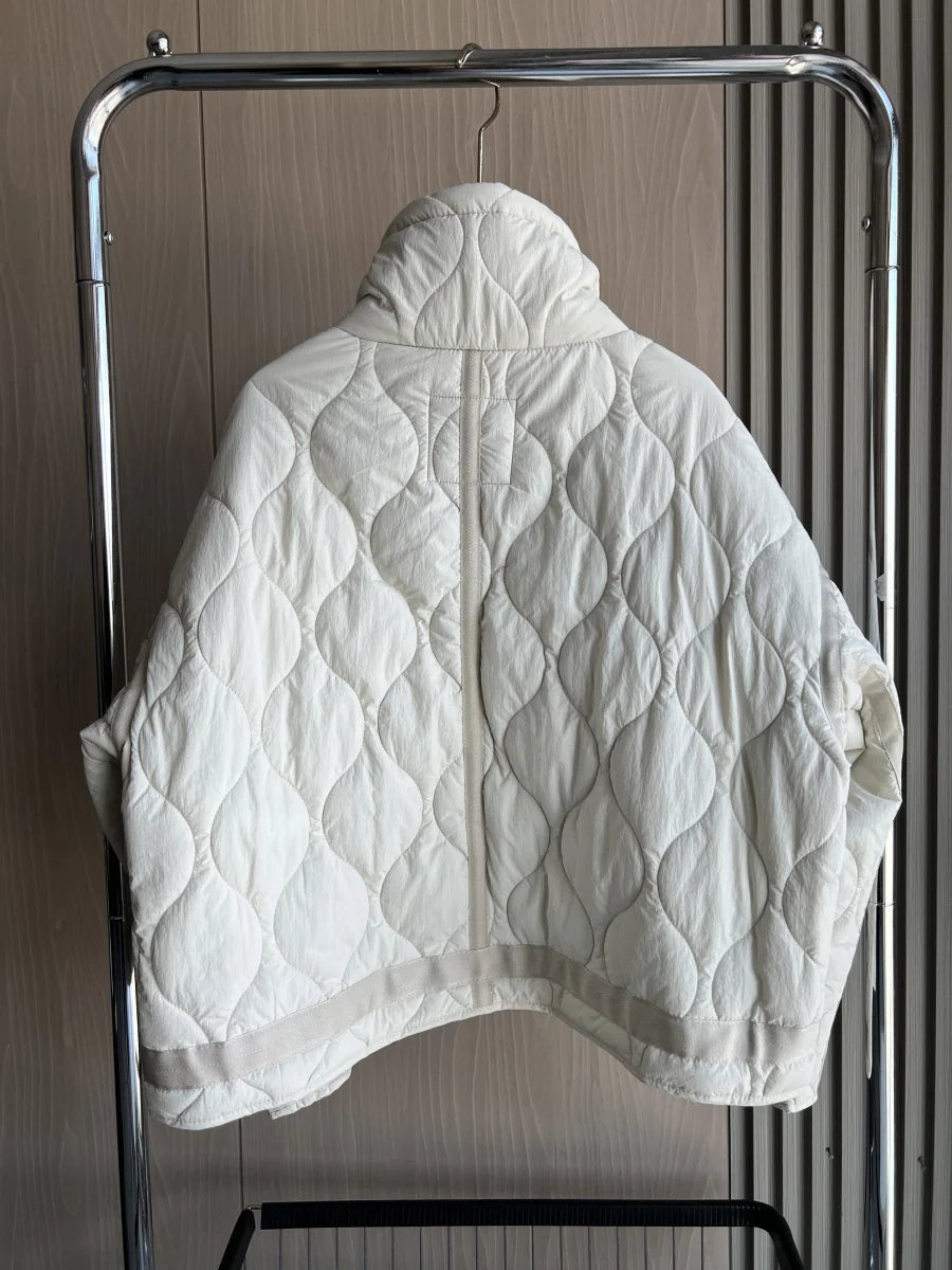 Quilted coat for women ETJ 2025 QUILTED JACKET WITH TIES new beige drawstring high neck pocket clip cotton jacket for women