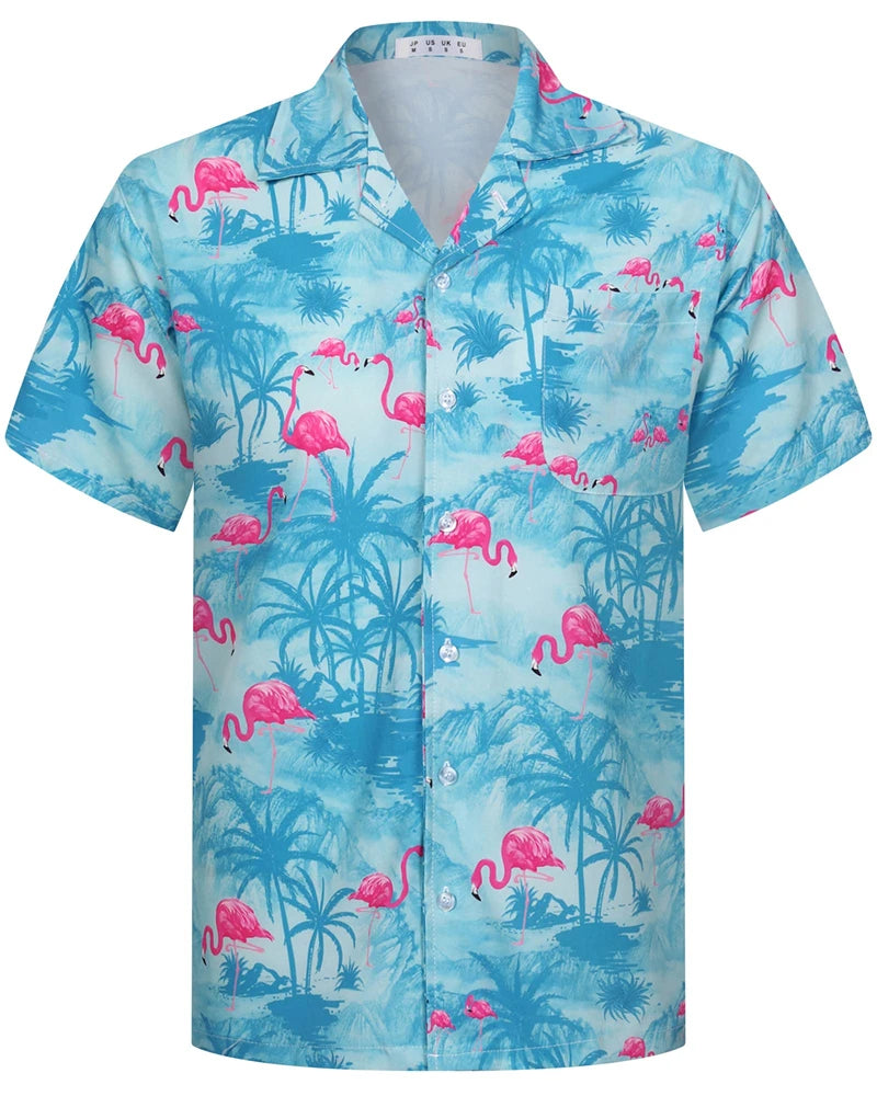 Summer Fashion Mens Hawaiian Shirts Short Sleeve Button Coconut Tree Printed Casual Beach Aloha Shirt Plus Size 6XL Hombre Ropa