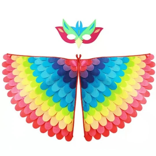 Kids Cosplay Costume Stage Performance Owl Peacock Wings Bird Felt Cape with Mask for Girls Boys Halloween Party Cloak