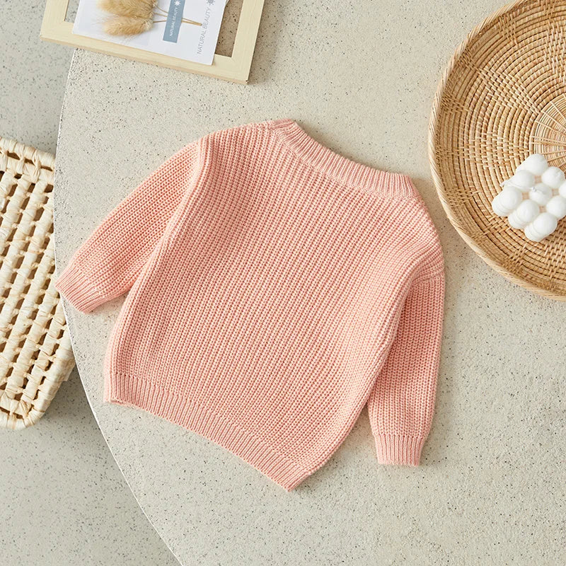 Suefunskry Newborn Baby Girl Boy Knitted Long Sleeve Autumn Winter Sweater Solid Loose Pullover Casual Tops Kids Clothes 3M-5Y