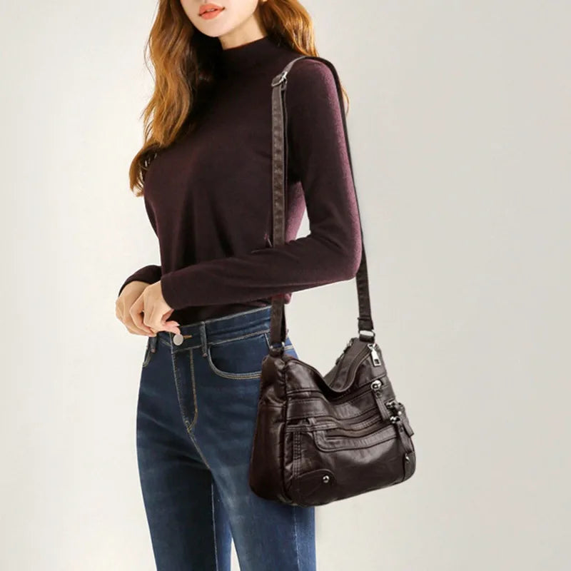 High Quality Women's Soft Leather Shoulder Bags Multi-Layer Classic Crossbody Bag Luxury Designer Handbag and Purse