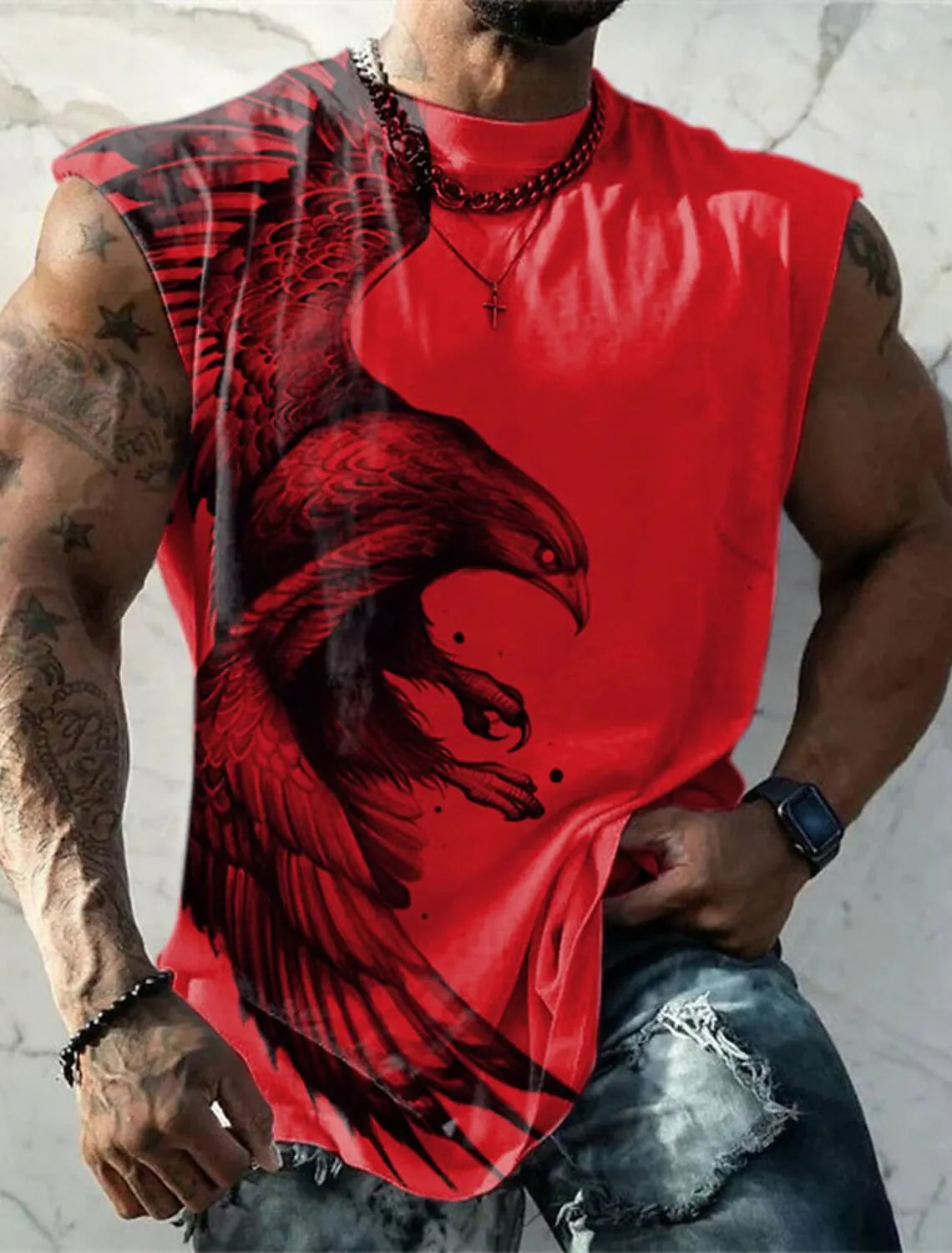 Men's Crew Neck Vest Side Totem 3D Printed Outdoor Street Sleeveless Printed Clothing Sports Casual Plus Men's Sports Vest