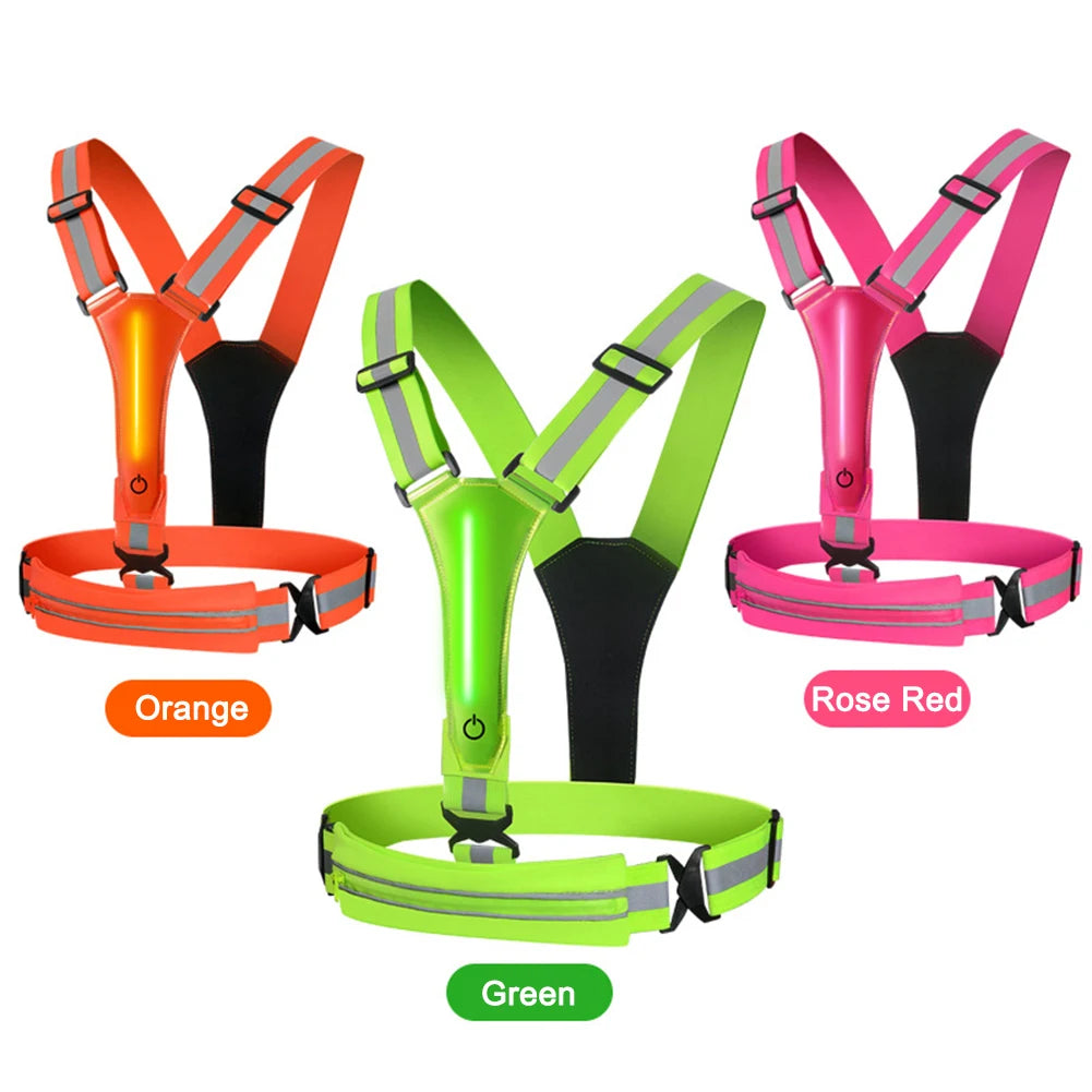 LED Reflective Vest Light Up Running Vest Adjustable Straps Cycling Safety Vest USB Rechargeable 3 Light Modes for Night Running