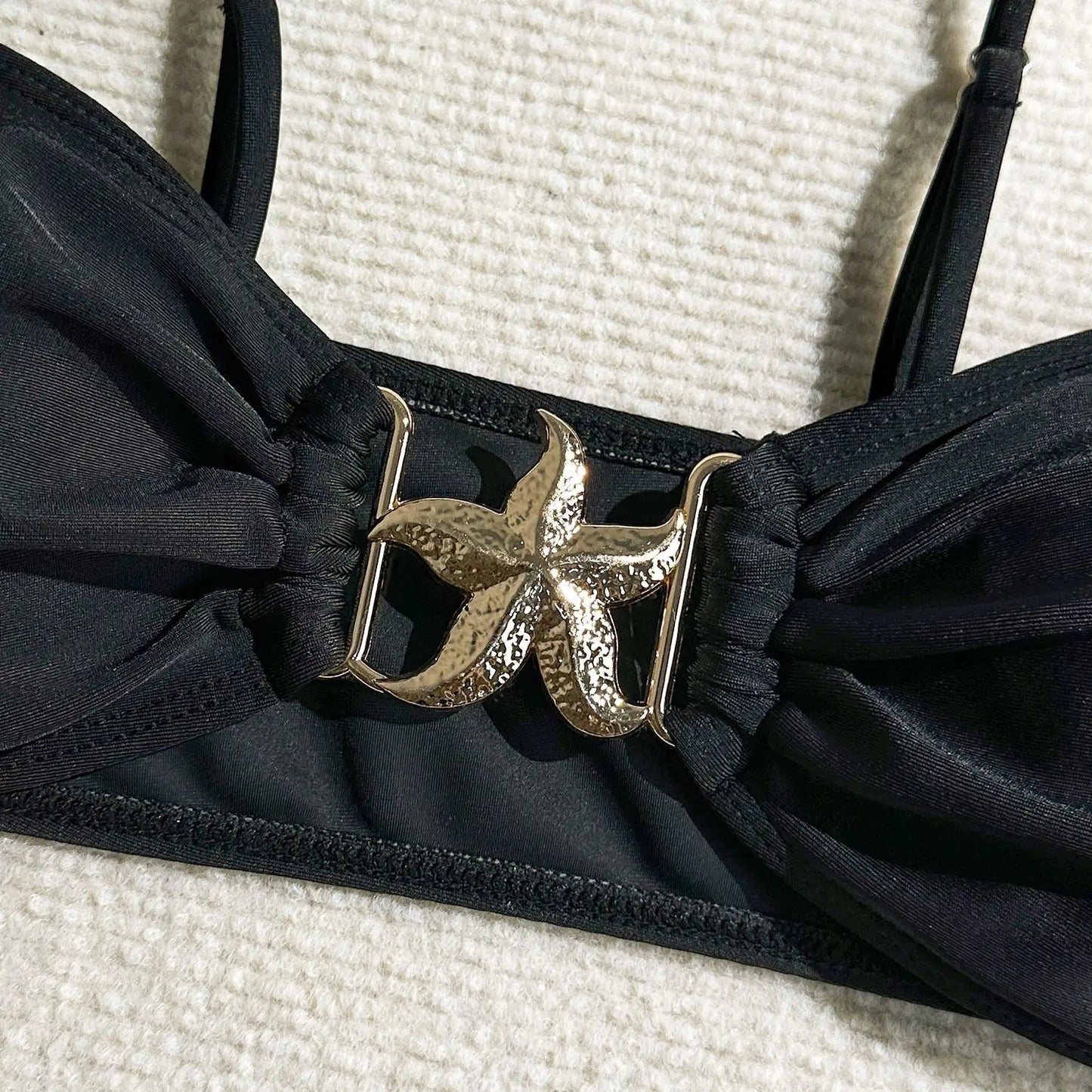Women's 3 Piece Swimsuit Metal Starfish Bikini Set High Waist Yarn Skirt Cover-ups Suspender Backless Swimwear 2025 Summer New