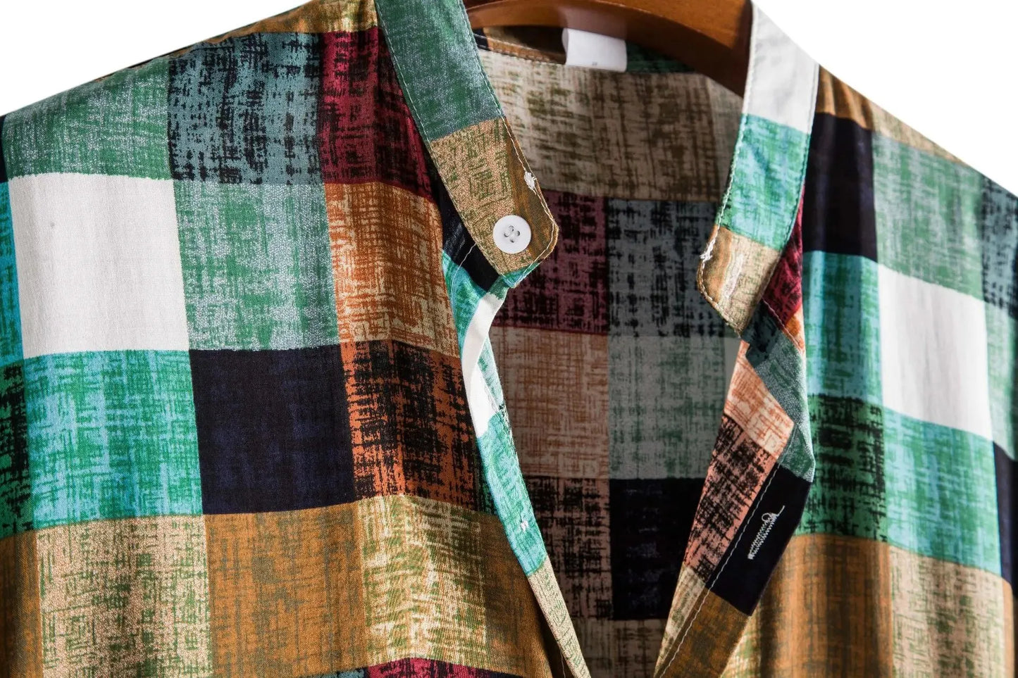 Men's Fashionable Short Sleeve Shirt 2021 New Style Plaid Print Stand Collar Casual Wear Made in China for Global Trade