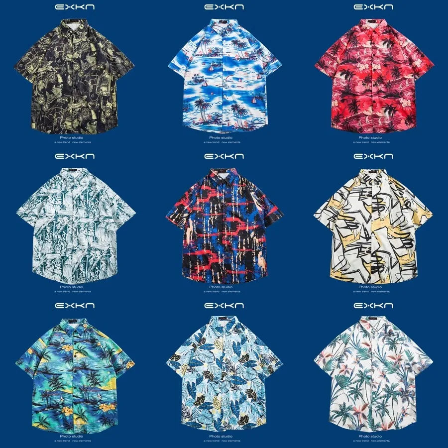 Hawaii Flower Men's Shirt Thai Style Loose Sleeveless Beach Casual Fashionable Shirt for Youth Suitable for All Seasons