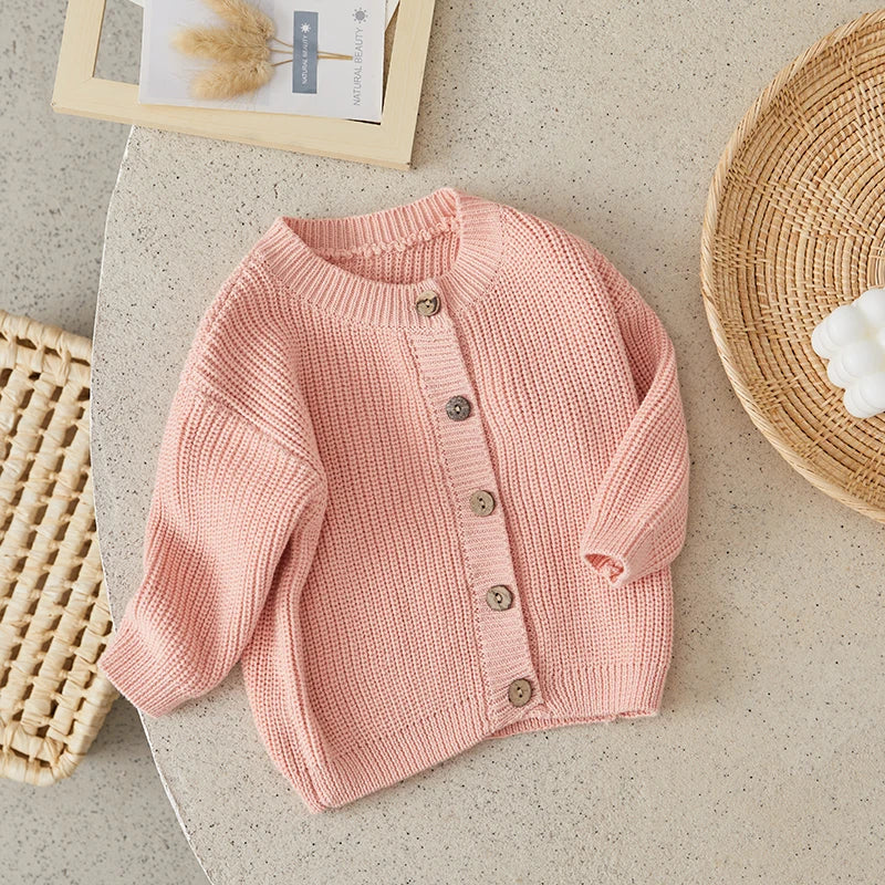 Suefunskry Baby Boys Girls Autumn Winter Knitted Sweater Long Sleeve Solid Color Single-breasted Knitwear Cardigan Jacket