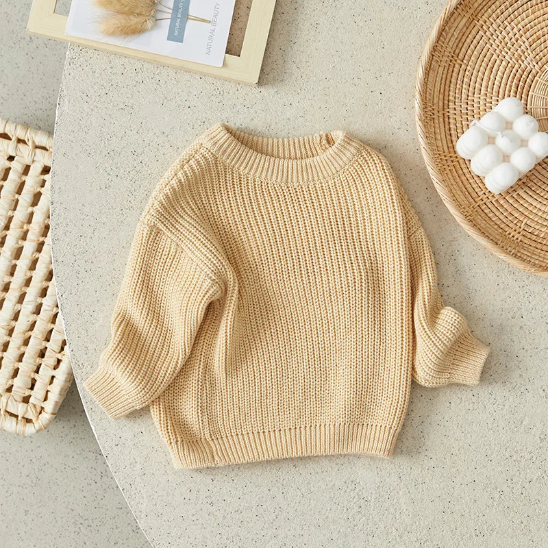 Suefunskry Newborn Baby Girl Boy Knitted Long Sleeve Autumn Winter Sweater Solid Loose Pullover Casual Tops Kids Clothes 3M-5Y