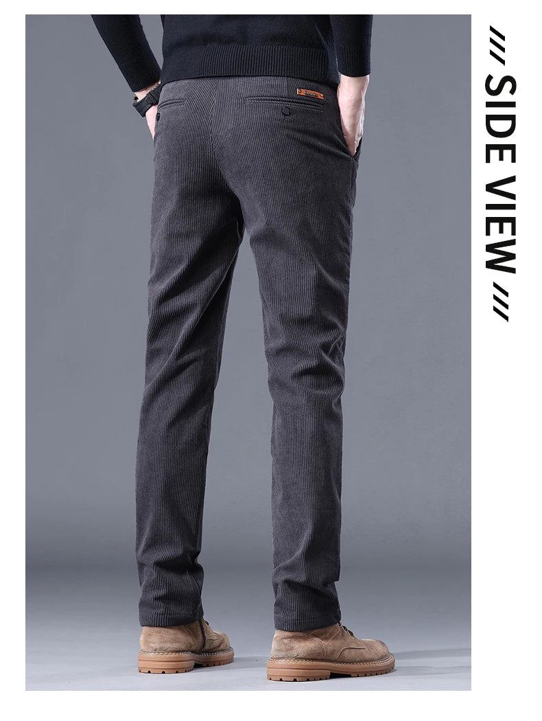 Khaki Black Gray Fleece Men's Corduroy Casual Pants Chenille Thick Stretch Business Trousers Mid-rise Brand Winter Thermal Pants