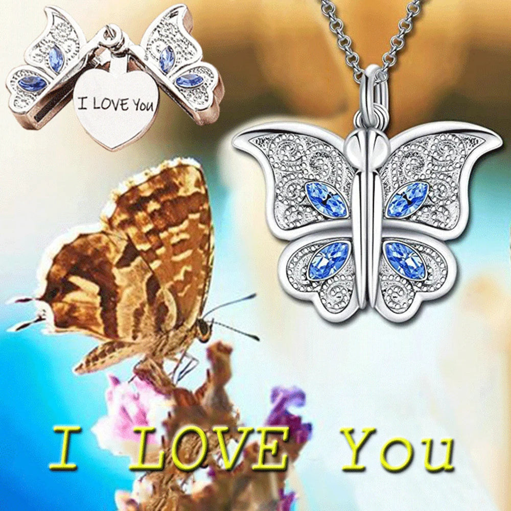 Fashion Butterfly Pendant Necklace Can Be Opened Engraved for Mom Or Girlfriend Birthday Valentine's Day Party Jewelry Gifts
