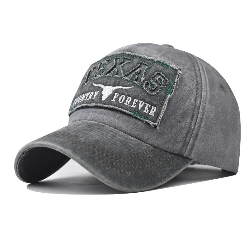 Baseball Cap Sun hat Retro-style Washed denim TEXAS Color matching Shut and run Spring Autumn baseball Hip Hop Fitted Cap