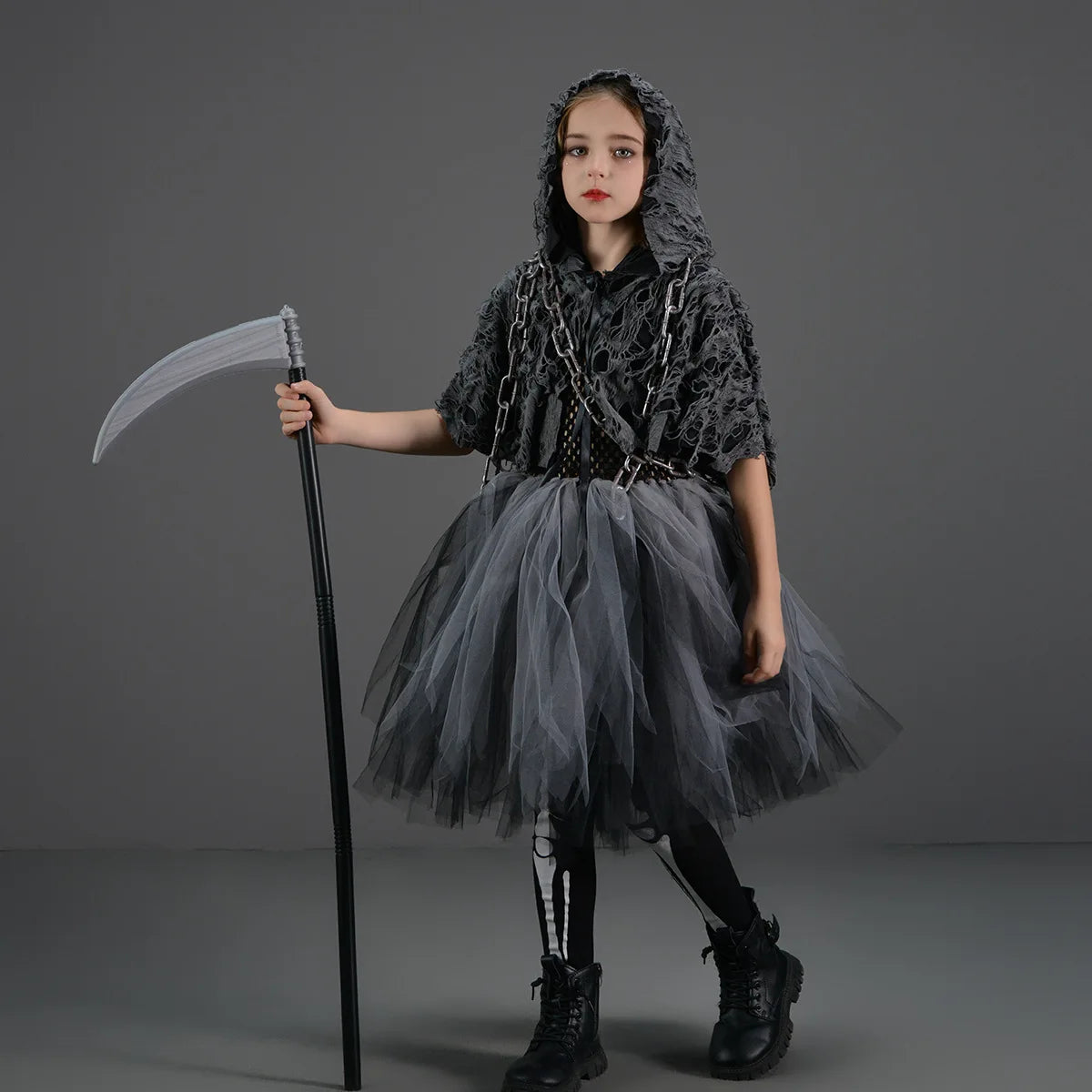 Halloween Grim Dresses Horror Death Cosplay Black Cloak Costume kids Girls Party Clothes Halloween Dress Demon Ghosts Costume