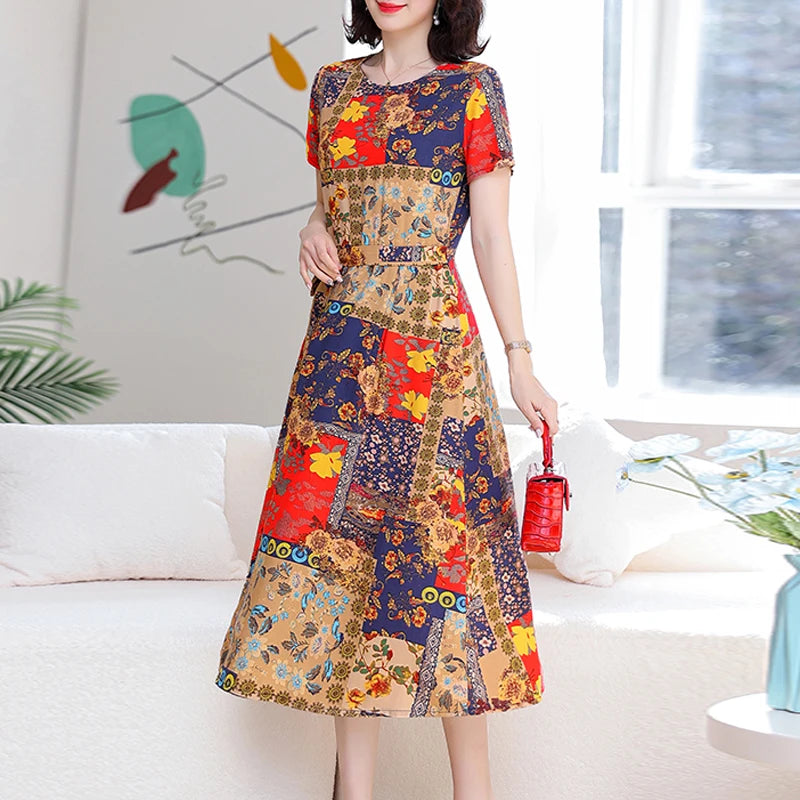 New Fashion Women Summer Dresses Hot Stylish O-Neck Print Floral Bohemian style Casual Loose sleeveless print Long Dress