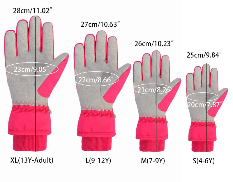 Waterproof Ski Gloves for Adult Kids Thick Children Snowboard Gloves Outdoor Fleece Lining Family Winter Gloves for Boys Girls