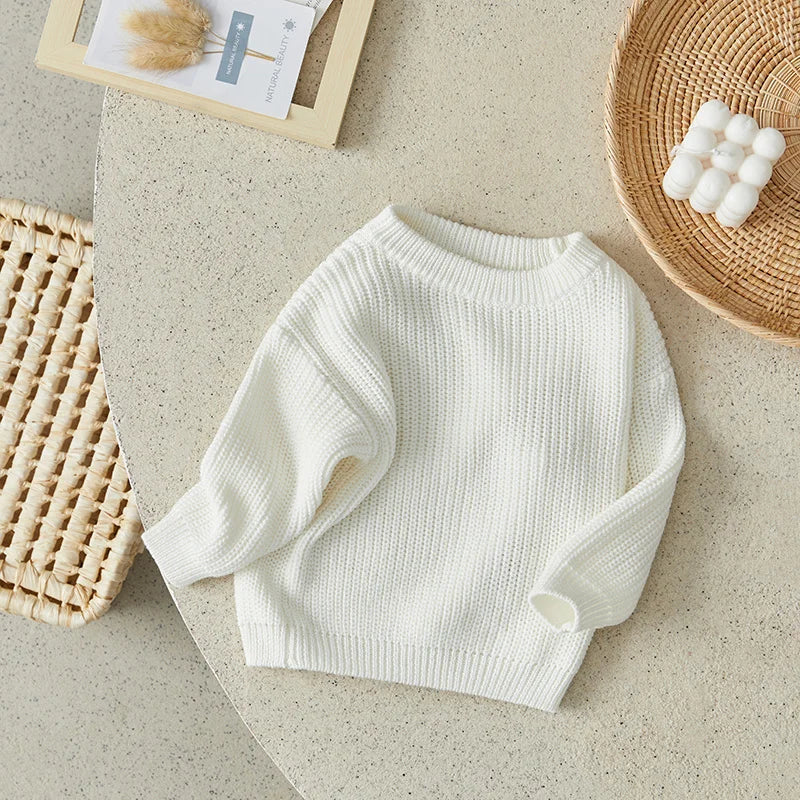 Suefunskry Newborn Baby Girl Boy Knitted Long Sleeve Autumn Winter Sweater Solid Loose Pullover Casual Tops Kids Clothes 3M-5Y