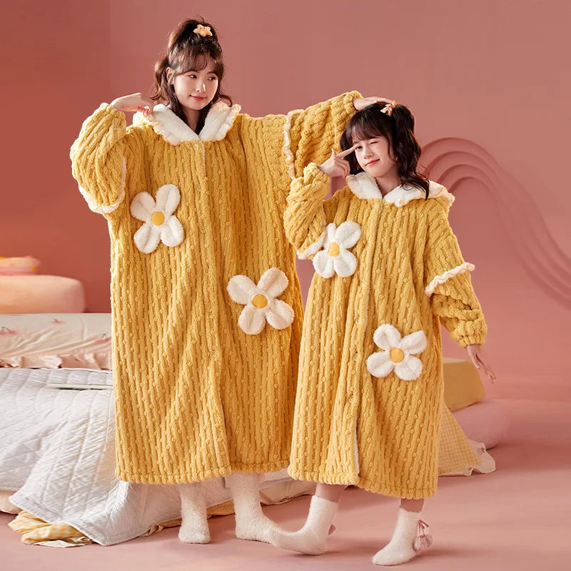Kids Winter Bathrobe Thicken Warm Home Robe Baby Homewear Animal Dinosaur Cartoon Bathrobe For Children Hooded Gilrs Boys Robe