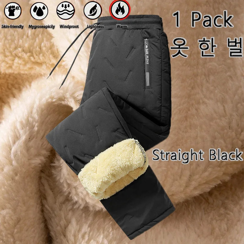 3 Pack Winter Men Plush Thick Fleece Waterproof Pants Windproof Casual Pants Warm Pants Lambswool Thermal Trousers Outerwear
