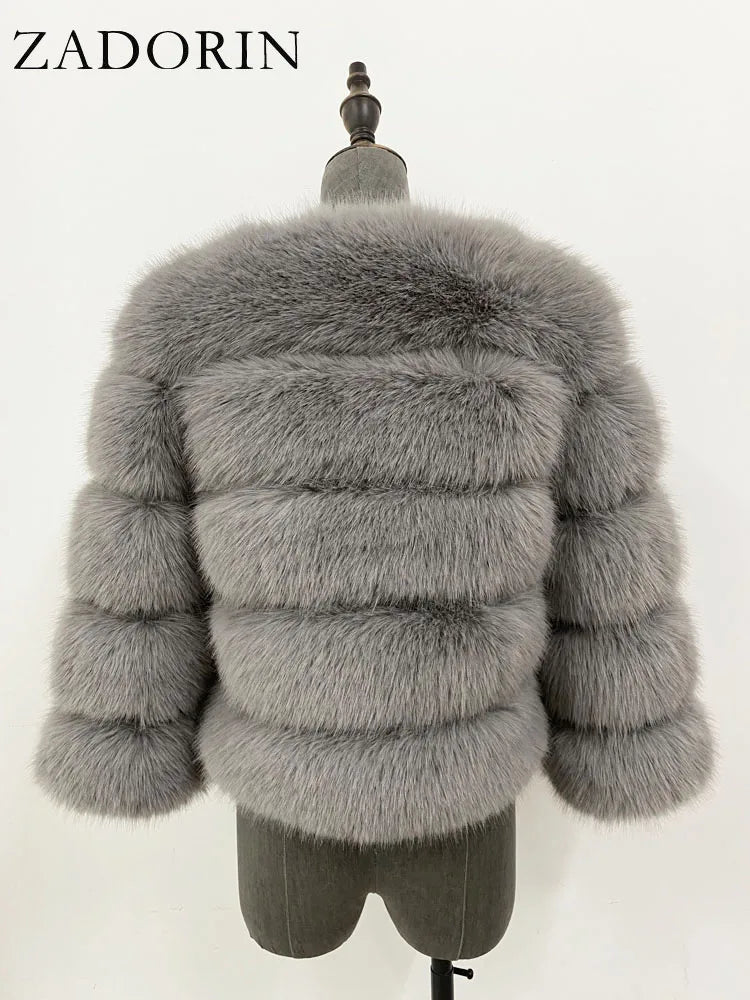ZADORIN S-6XL Mink Coat Winter Black White Faux Fur Coat Woman Elegant Fluffy Faux Fur Jacket Top Short Fur Coats Woman Clothing