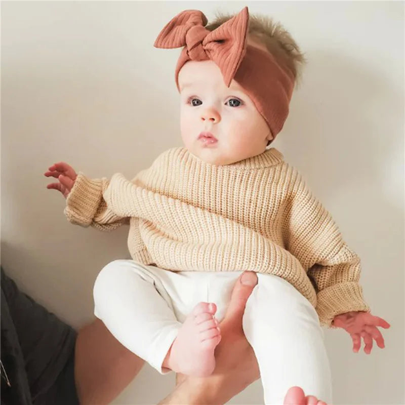 Suefunskry Newborn Baby Girl Boy Knitted Long Sleeve Autumn Winter Sweater Solid Loose Pullover Casual Tops Kids Clothes 3M-5Y
