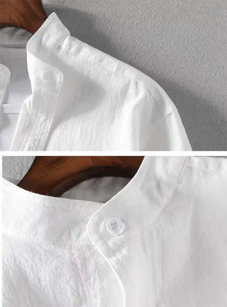 Spring and Summer Stand Collar Five-point Mid-sleeve Fashionable Men's Short-sleeved Shirt Seven-point Sleeve Large Size Men's