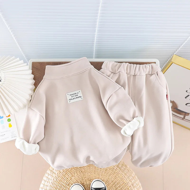 IYEAL Children's Baby Clothing Sets Winter Fleece Casual 2 PCS Kids Sets Sport Suit for Baby Girls Boys Clothes Coat+Pants 1-6 Y