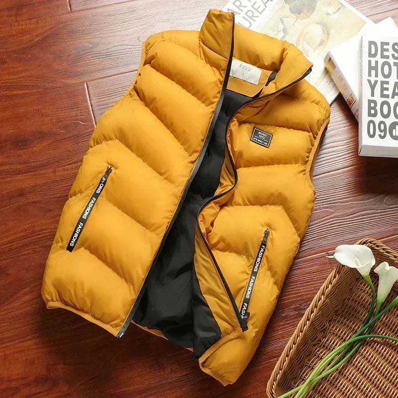 2025 New Puffer Sleeveless Coats Mens Solid Color Down Jacket Winter Warm Vest Jacket Men Waistcoat Outwear Windbreaker Clothing