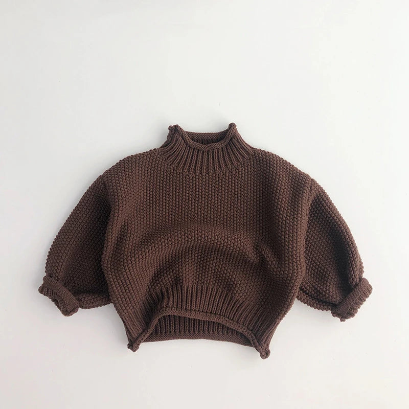 MILANCEL Winter Korean Style Kids Sweater Vintage Boys Knitwear Solid Turtleneck Girls Sweaters Coat