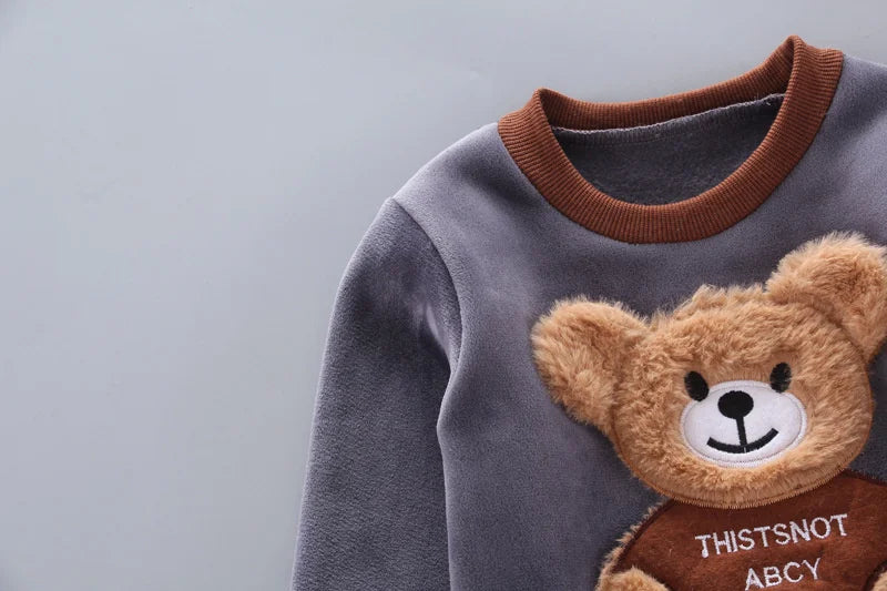 New Winter Baby Clothing Sets Autumn Boys Girls Cotton Thick Warm Hooded Sweater Cartoon Cute Bear Three-Piece kids Suit 0-4Y