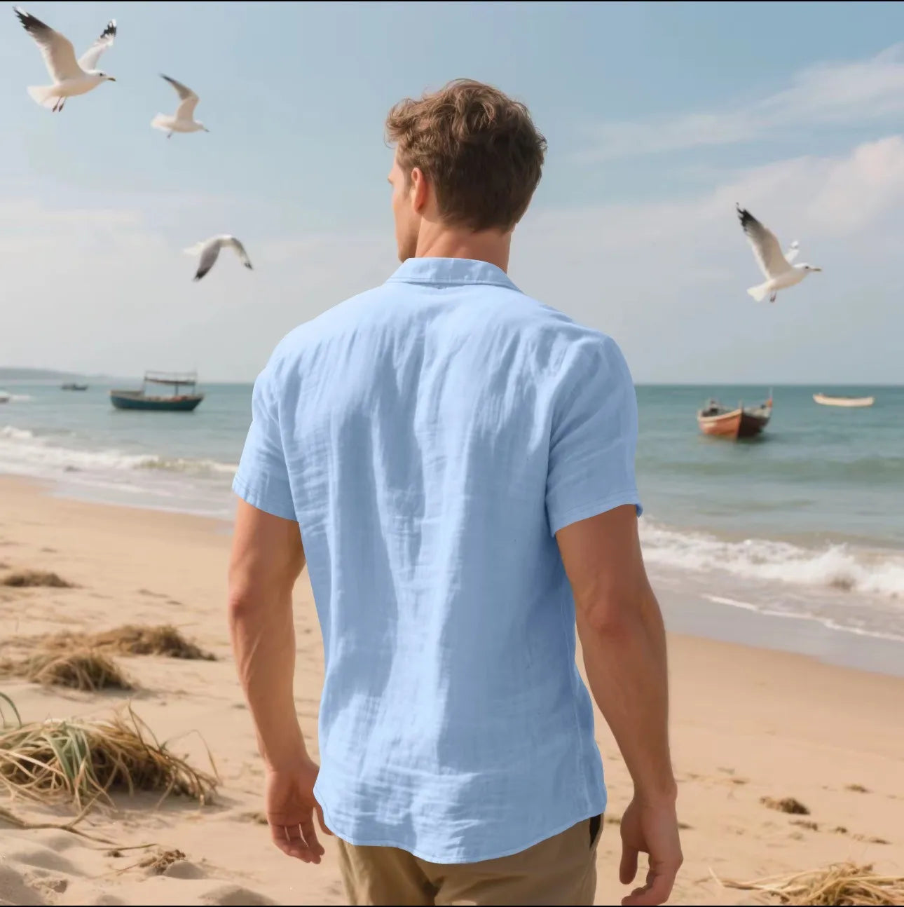 2026 New Men's Linen Casual Shirt Lightweight Breathable Button Down Pocket Design Loose Fit for Summer Outing