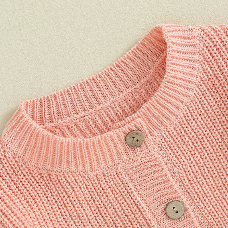 Suefunskry Baby Boys Girls Autumn Winter Knitted Sweater Long Sleeve Solid Color Single-breasted Knitwear Cardigan Jacket