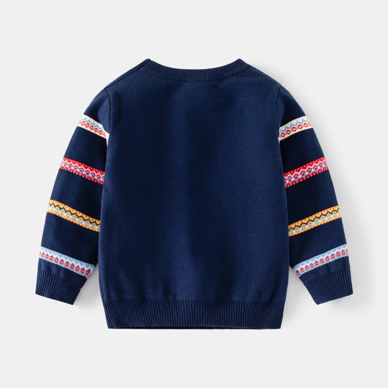 New Year Kid Sweater Long Sleeve Cartoon Print Deer Casual Loose Pullover Knitwear Baby Girl Boy Sweater Christmas Child Clothes