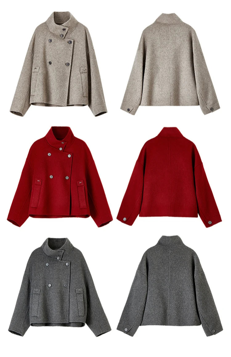 SENTUBILA 100% Wool Coats For Women Winter Jackets 2025 Stand Turtleneck Double Sided Short Outerwears Female Clothes W44O56626