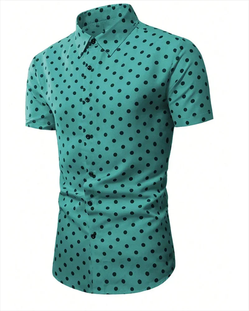 Men's shirt Summer beach shirt black and white short-sleeved polka dot lapel holiday wear fashion casual comfortable clothing to
