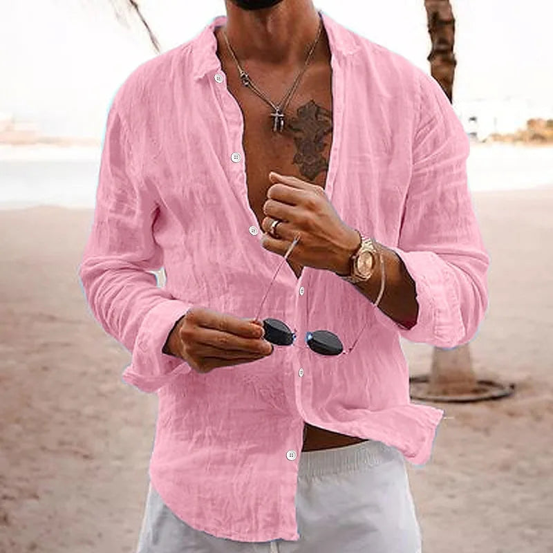 2026 Men's Cotton Linen Shirts Top Simple Laple Solid  Man Shirts Tops Comfortable Loose Casual Holiday Shirts for Men Blouses