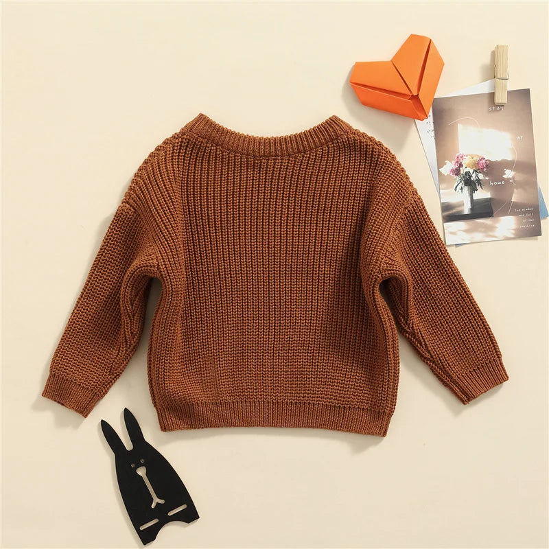 Suefunskry Newborn Baby Girl Boy Knitted Long Sleeve Autumn Winter Sweater Solid Loose Pullover Casual Tops Kids Clothes 3M-5Y