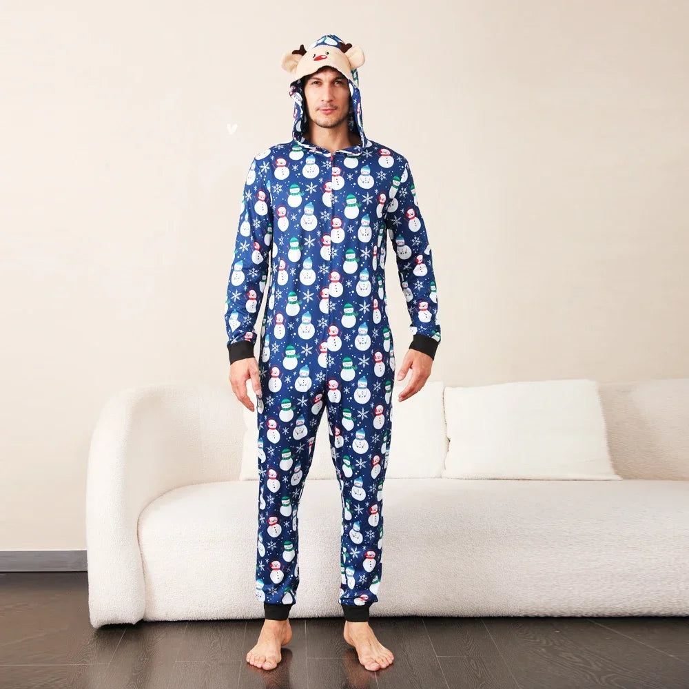 Christmas Gift Mother Father Kids Matching Outfits Cute Deer Ear Hooded Romper Overall Soft Loose One-Piece Pajamas Family Look