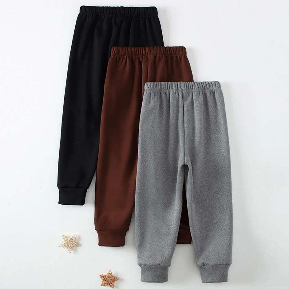 3/1 Piece Winter Children Plus Velvet Fashion Sweatpants Boys Casual Minimalist Pants Girls Joker Warm School Uniform Pants