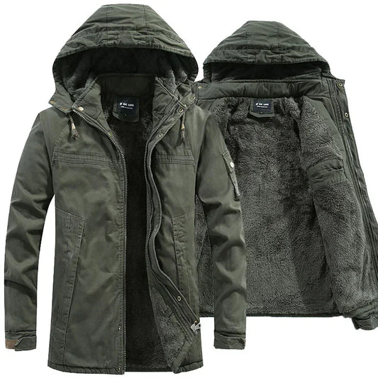 Parkas Coat Military Windproof Hooded Jackets Man Washed Cotton Thick Fleece Casual New  Winter Warm Varsity Jacket Men