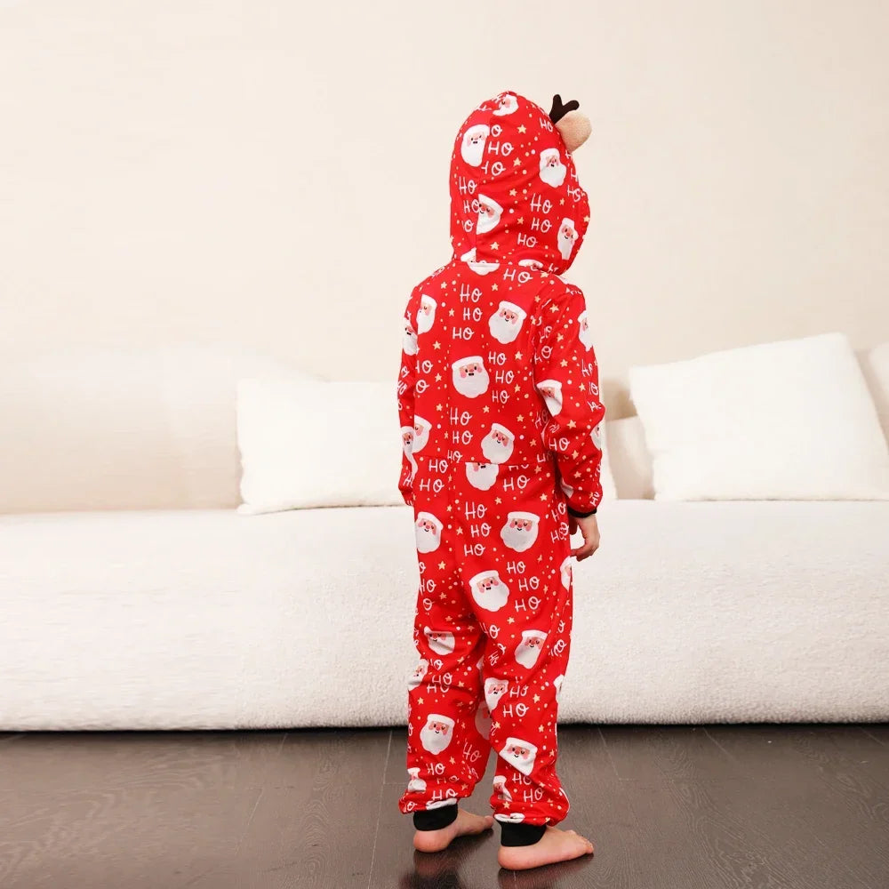 Christmas Gift Mother Father Kids Matching Outfits Cute Deer Ear Hooded Romper Overall Soft Loose One-Piece Pajamas Family Look